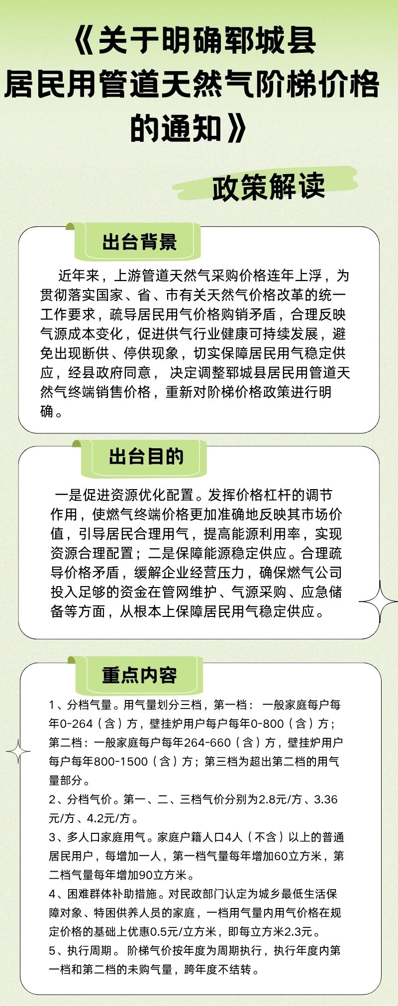 关于明确郓城县居民用管道天然气阶梯价格的通知